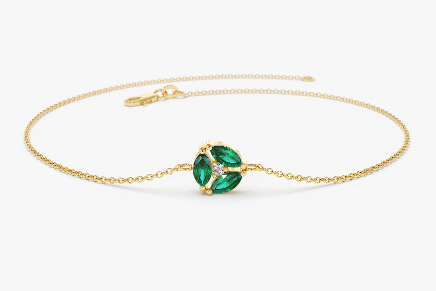 Emerald Cluster Bracelet in 14k Solid 
