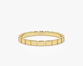 14K Gold Geometric Stackable Ring, Thin Gold Square Ribbed Stacking Ring For Women, Dainty Everyday Jewelry By Ferkos Fine Jewelry