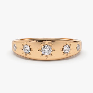 14k Solid Rose Gold Star Setting Graduating Diamond Statement Ring