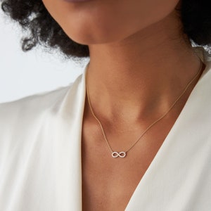 Diamond Infinity Necklace in 14K Gold / Infinity Charm / Infinity Symbol Round Cut Micro Pave Diamond Dainty Necklace image 5