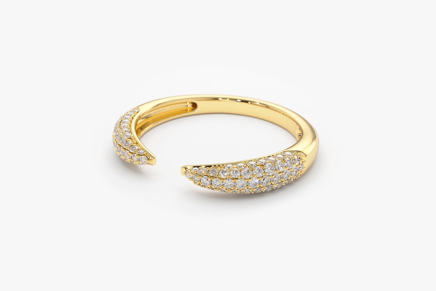 14k Gold Diamond Claw Ring / Stackable Open Claw Micro Pave Diamond ...