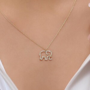 Elephant Necklace / Diamond Elephant Charm Necklace in 14k Gold / Gold Necklace / Baby Elephant / Lucky Charm Necklace / Animal Necklace