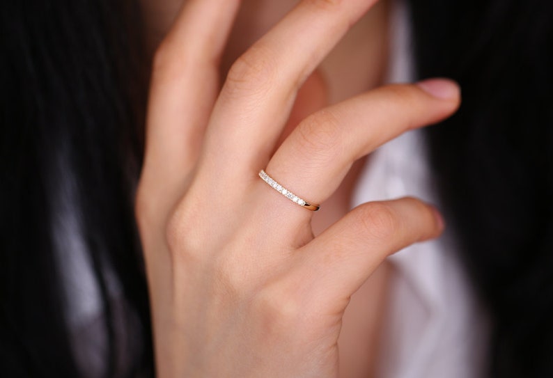 Diamond Wedding Ring 1/3ct in 14k Gold - 2MM Womens Diamond Wedding Band - Half Eternity Band - Diamond Anniversary Ring - Anniversary Gif