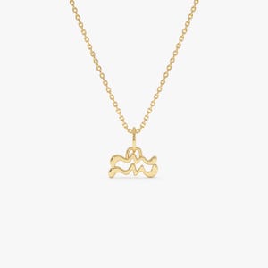 Aquarius Zodiac Necklace, 14K Gold Aquarius Pendant, Minimalist Horoscope Jewelry, Water Bearer Gift Necklace, Astrology Charm by Ferkos