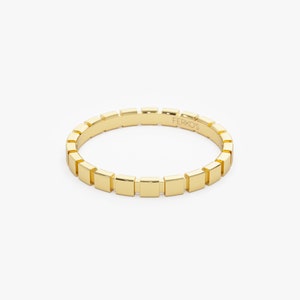14K Gold Geometric Stackable Ring, Thin Gold Square Ribbed Stacking ...