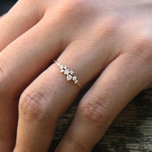 Rose Gold Diamond Ring / Diamond Cluster Ring in Rose Gold / Dainty Diamond Ring Close Up
