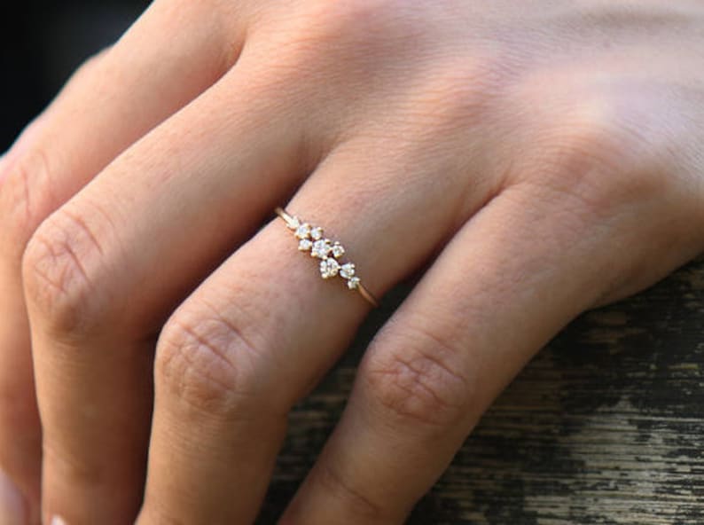 Rose Gold Diamond Ring / Diamond Cluster Ring in Rose Gold / Dainty Diamond Ring Close Up