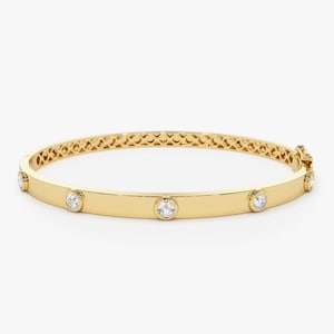 14K Round Diamond Bangle Bracelet 0.50Ct, Bezel Setting Diamond Bangle, Gold Bangle Bracelet, Diamond Cuff Bangle, Stacking Diamond Bracelet