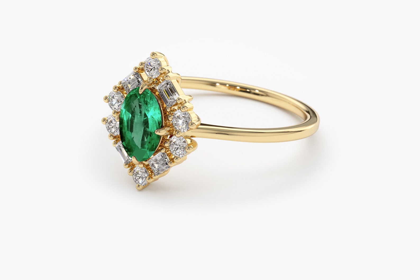 14k Gold Emerald Engagement Ring / 6x4 Oval Cut Dainty Diamond - Etsy