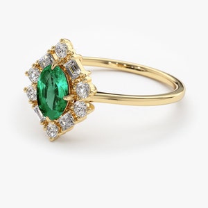 14k Gold Emerald Engagement Ring / 6x4 Oval Cut Dainty Diamond | Etsy