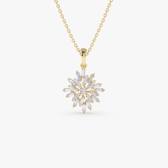 Baguette Diamant Halskette 14K Gold Baguette Diamant Anhanger Diamant Halskette Einzigartiger Baguette Anhanger von Ferkos Fine Jewelry Etsy