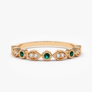 14k Rose Gold Stackable Emerald Diamond Ring