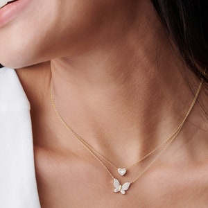 Butterfly Necklace / 14k Gold Pave Diamond Butterfly Pendant Necklace / Butterfly Diamond Necklace / Gold Butterfly Ferkos Fine Jewelry
