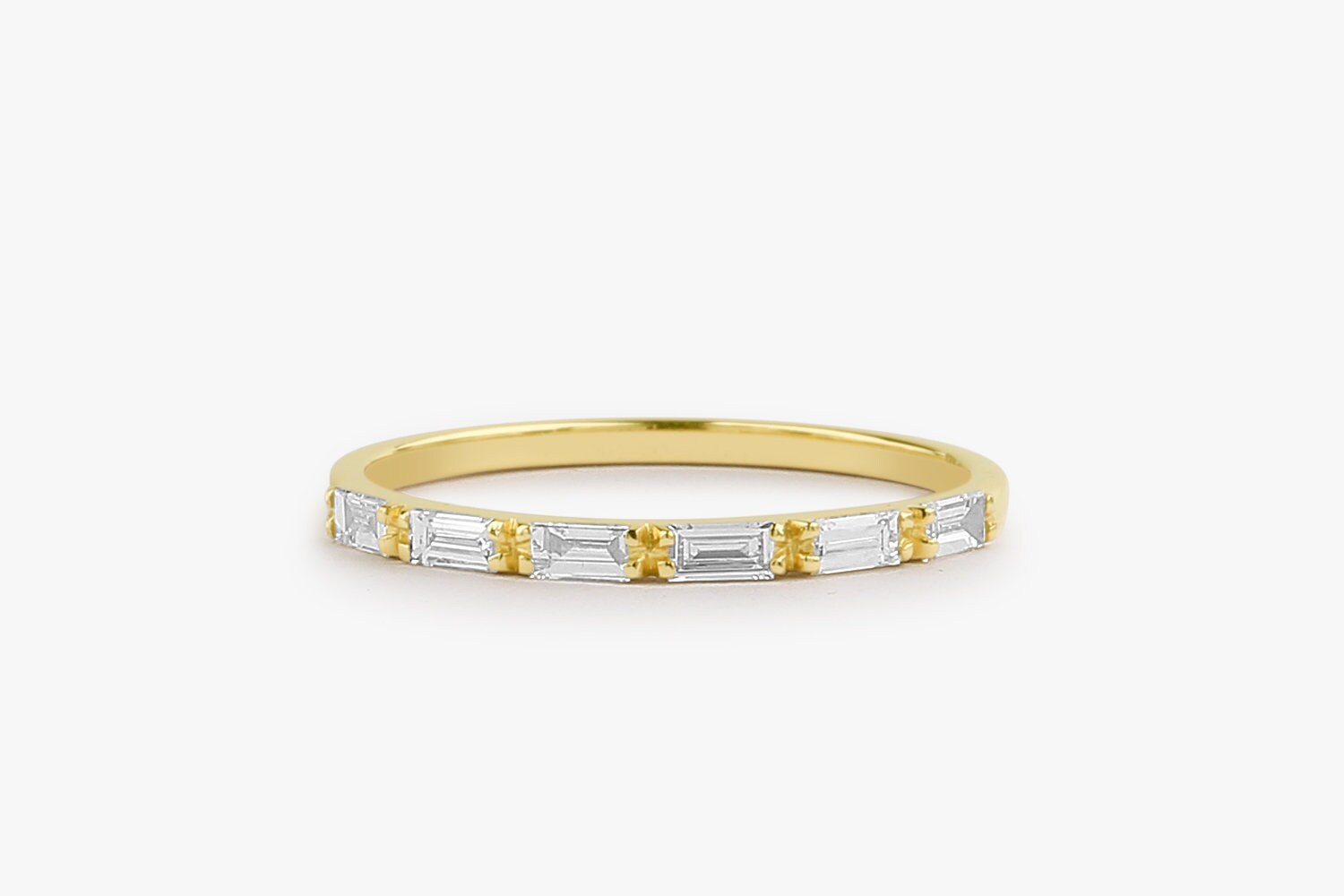 14k Gold Diamond Wedding Ring / 14k Gold Half Eternity Baguette Diamond ...