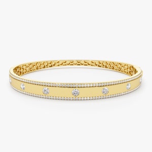 14K Diamond Bangle Bracelet, Round Diamond Bracelet, 14K Gold Bangle, Real Gold Bracelet Bangle, Diamond Statment Bracelet, Anniversary Gift