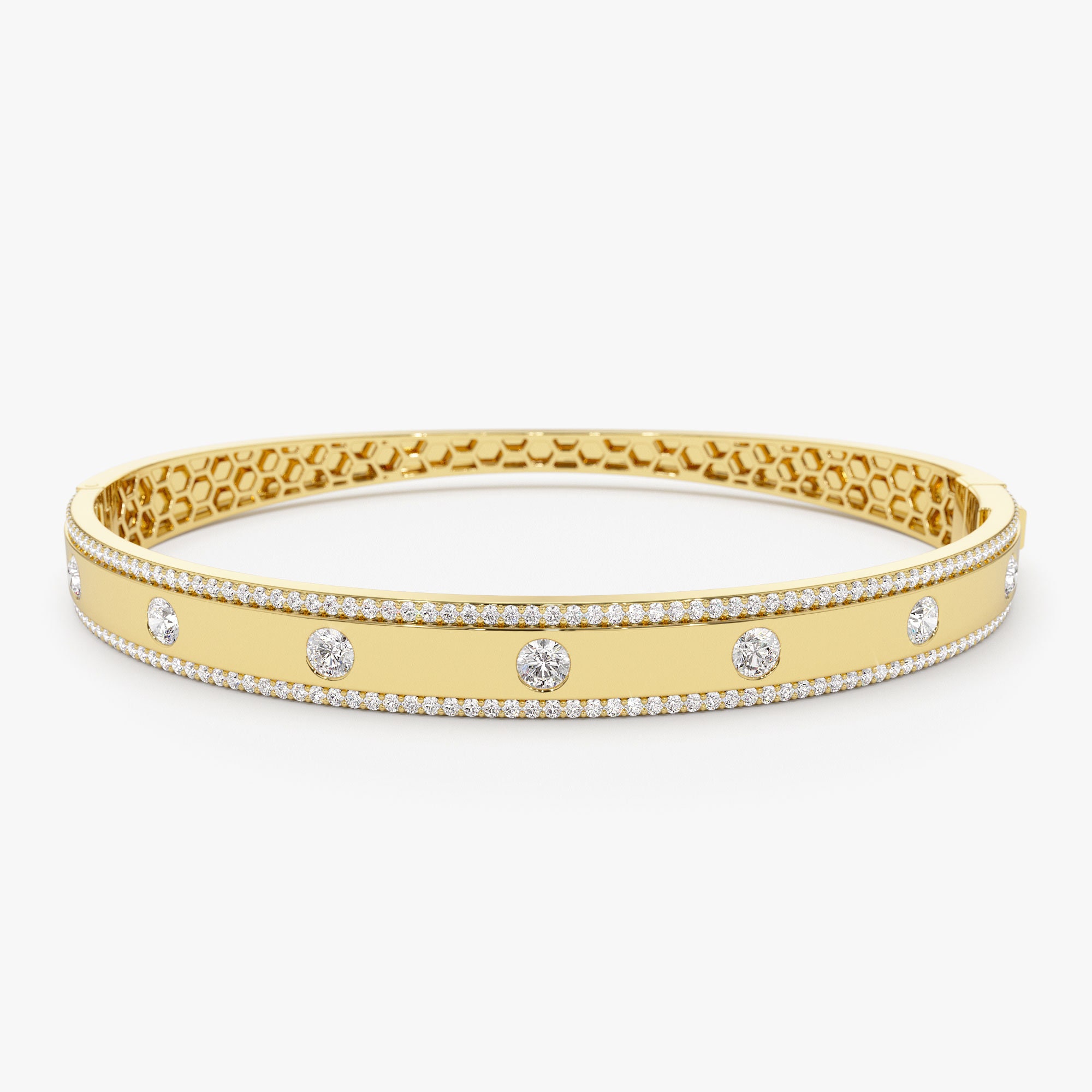 14K ダイヤモンド バングル ブレスレット、ラウンド ダイヤモンド 