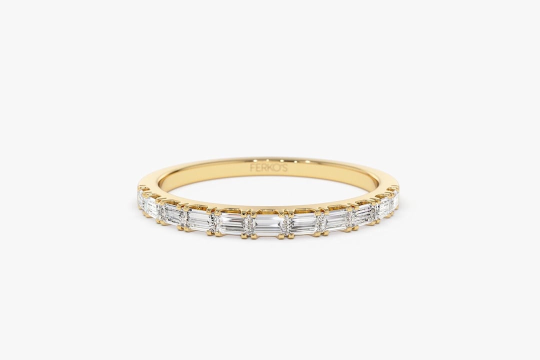 Baguette Diamond Wedding Band / 14K Gold Baguette Diamond Stackable ...