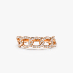 14k Rose Gold Curb Link Diamond Pave Ring