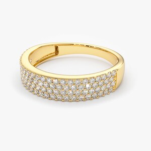 14k Solid Gold Half Eternity 4 Row Micro Pave Wedding Band for Women ...