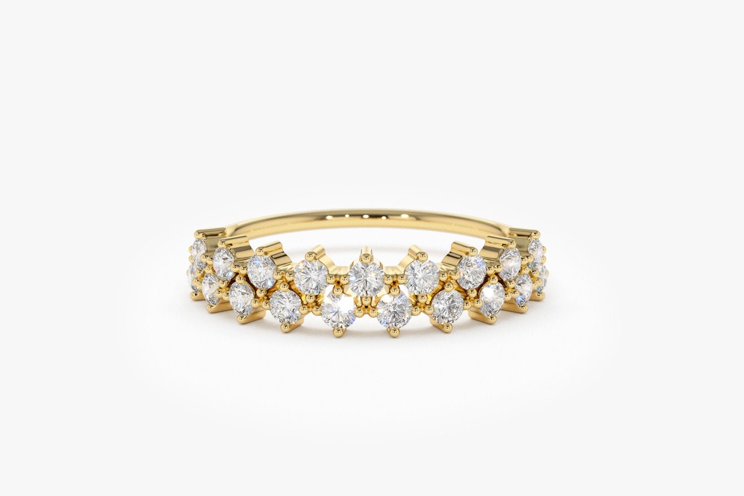 Women's Diamond Wedding Band in 14k Gold / Double Row Prong Setting ...
