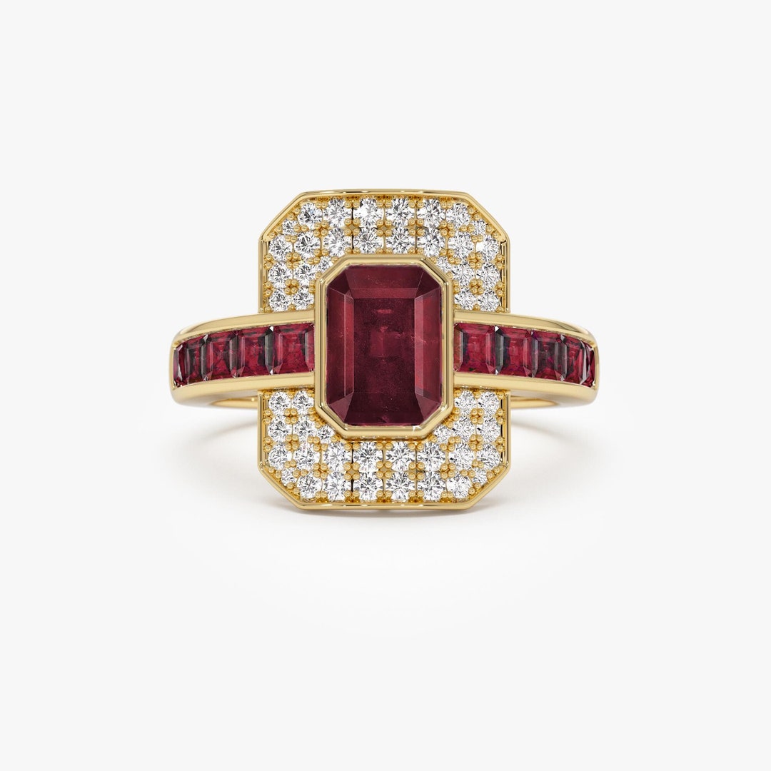 Ruby Ring, 14k Unique Ruby and Diamond Modern Ring, Modern Art Deco ...