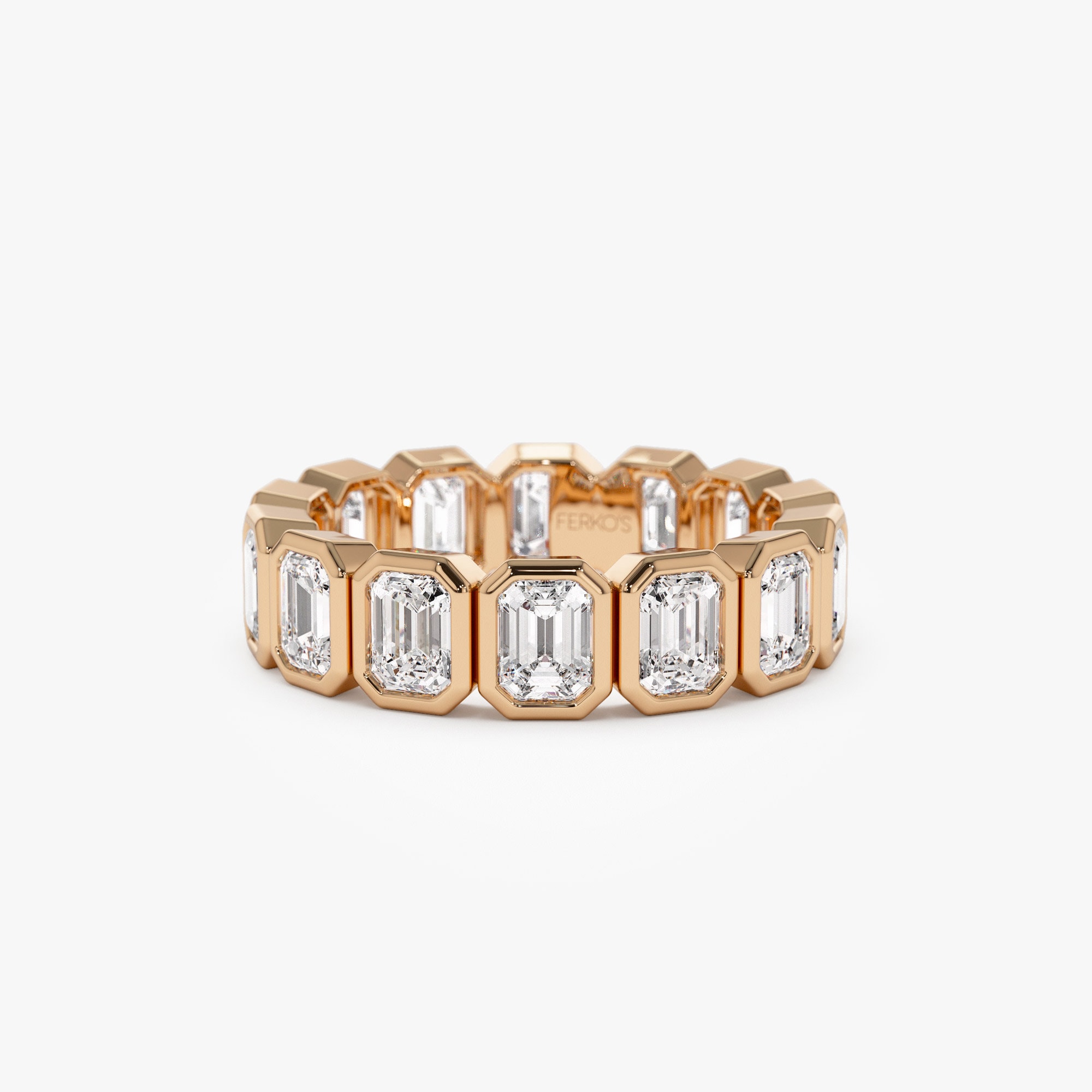 Emerald Cut Full Eternity Wedding Band, 3.50 Ctw 14k Gold Bezel Setting ...