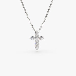 14k White gold diamond cross necklace