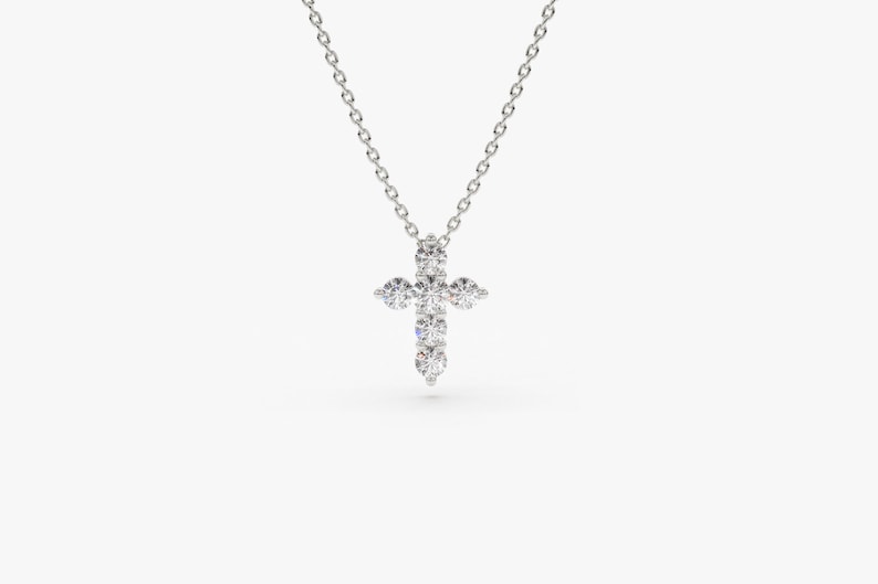 14k White gold diamond cross necklace