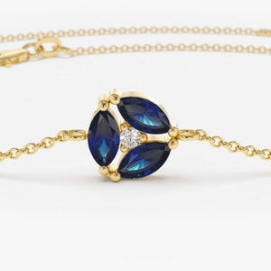 Blaues Saphir Armband / Echtes Saphir Armband aus 14k Gold / Einzigartige Saphir Diamant Armband Kette / September Geburtsstein / Push Geschenk