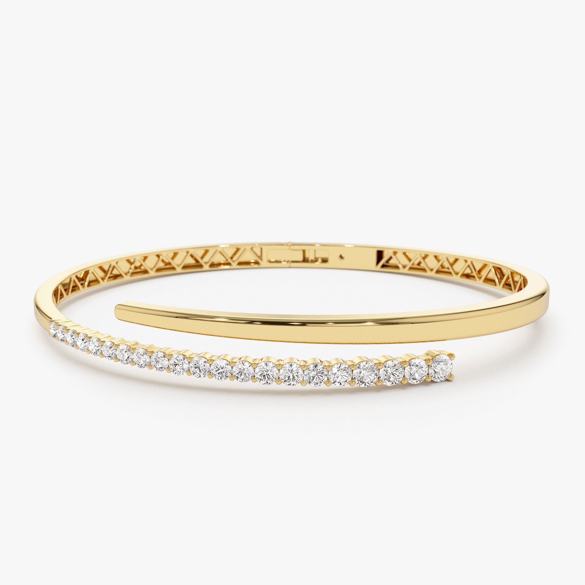 ユニークなダイヤモンドバングルブレスレット 1ct、14K クロスオーバー 
