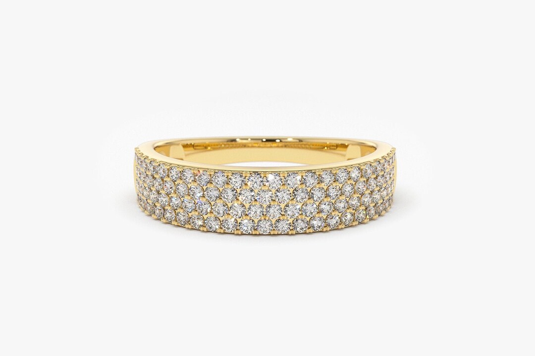 14k Solid Gold Half Eternity 4 Row Micro Pave Wedding Band for Women ...