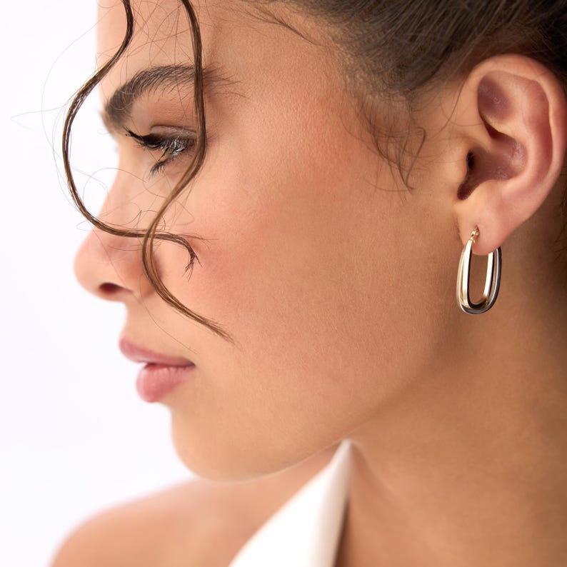 Two Tone Gold Hoops, 14k Yellow & White Gold 20MM Hoop Earrings, Modern ...