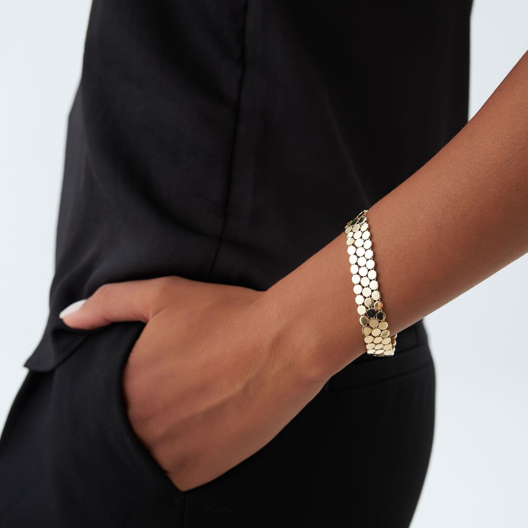 14k Unique Bold Gold Bracelet, Triple Strand Gold Bracelet, Statement