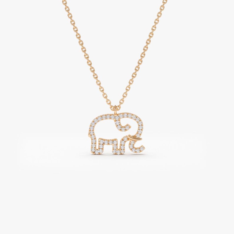 14k Rose Gold Diamond Elephant Necklace