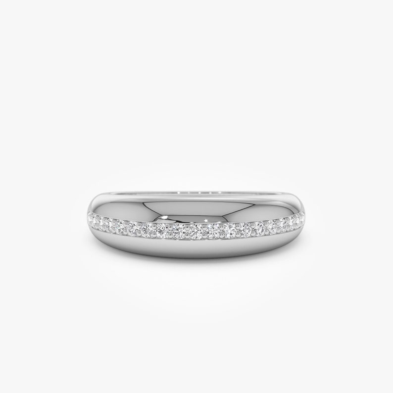 14k White Gold Diamond Dome Ring