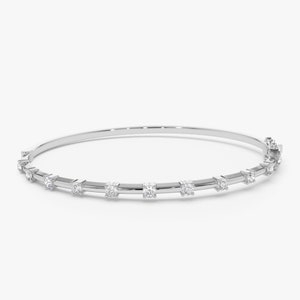 14K White Gold Diamond and Gold Bar Bracelet