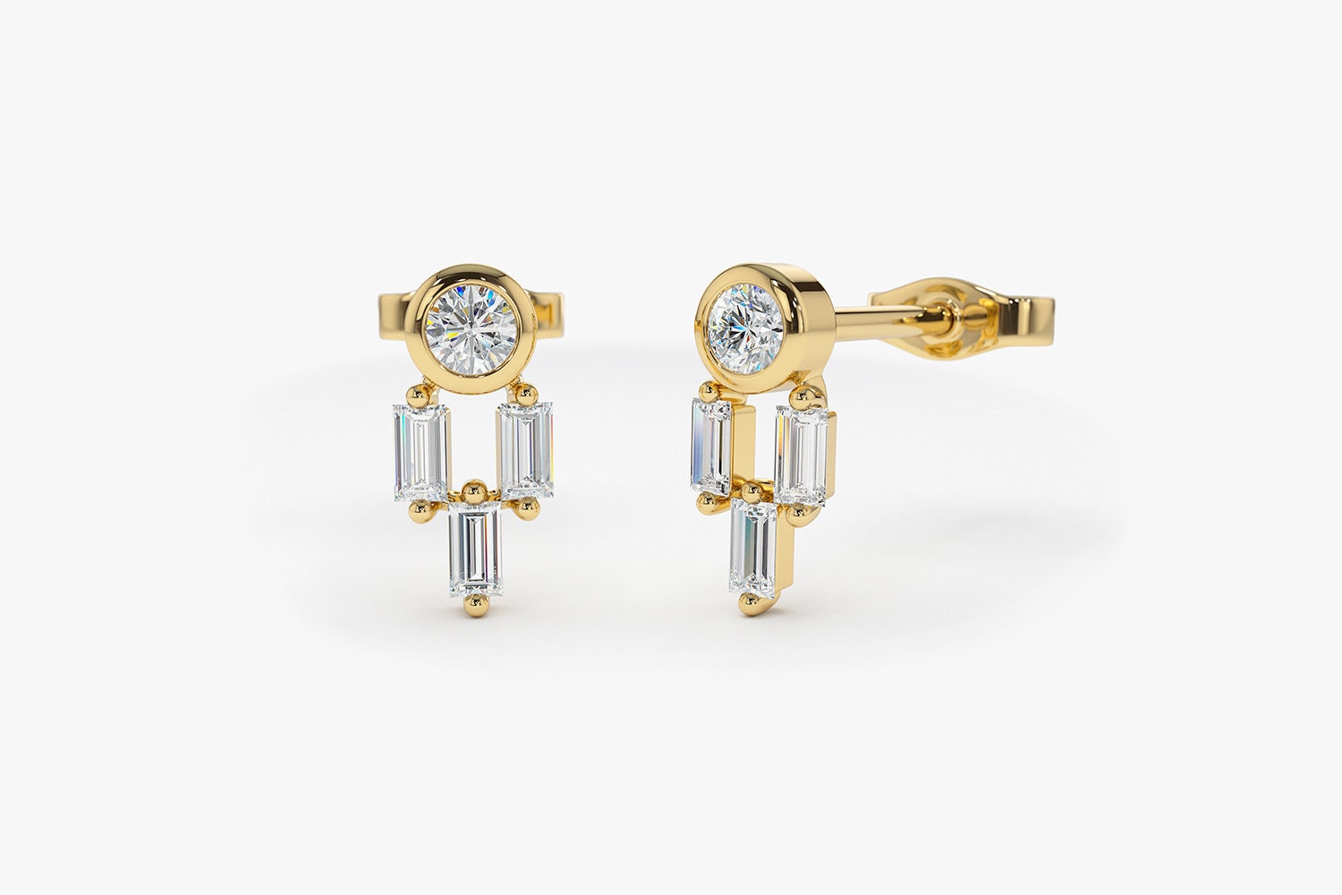 Diamond Earrings / 14k Solid Gold Unique Diamond Earrings