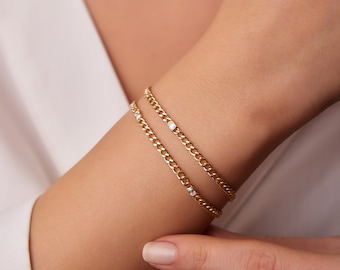 Buy Emerald Cut Diamond Bracelet 14k Gold Miami Curb Link Chain