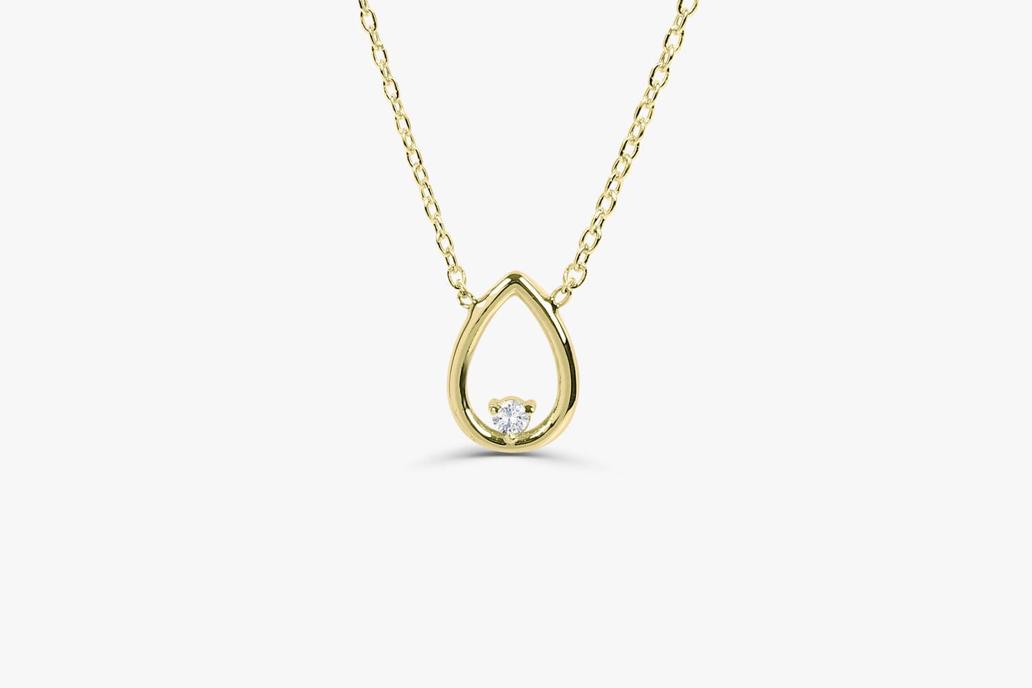 14k Gold Diamond Necklace / Open Pear Floating Diamond | Etsy