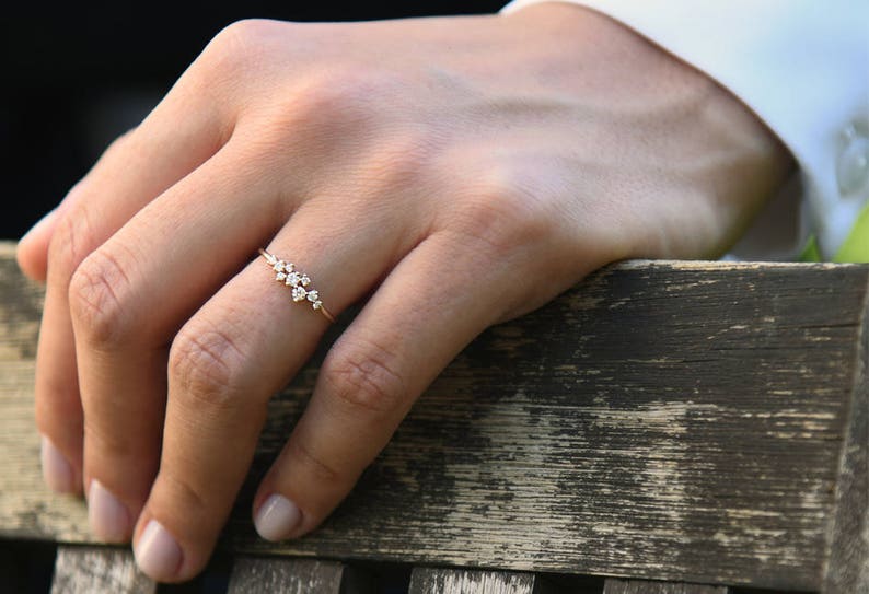 Rose Gold Diamond Ring / Diamond Cluster Ring in Rose Gold / Dainty Diamond Ring