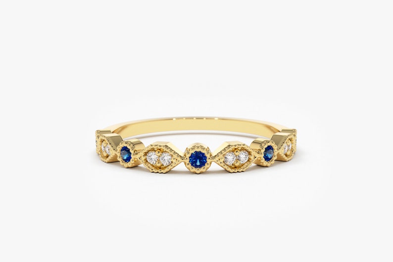 14k Stackable Sapphire Diamond Ring