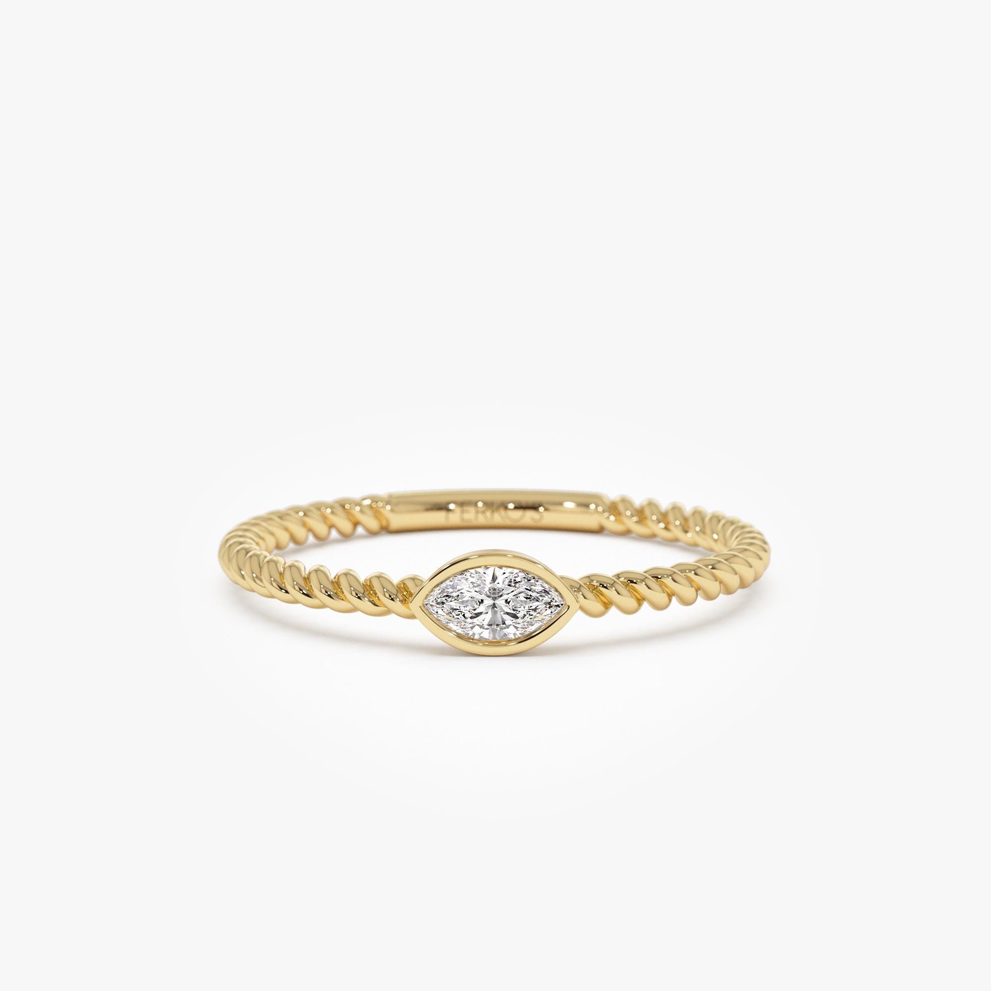 Diamond Ring Rope Marquise Diamond Twist Rope Ring, 14K Solid Gold Dainty Diamond ...