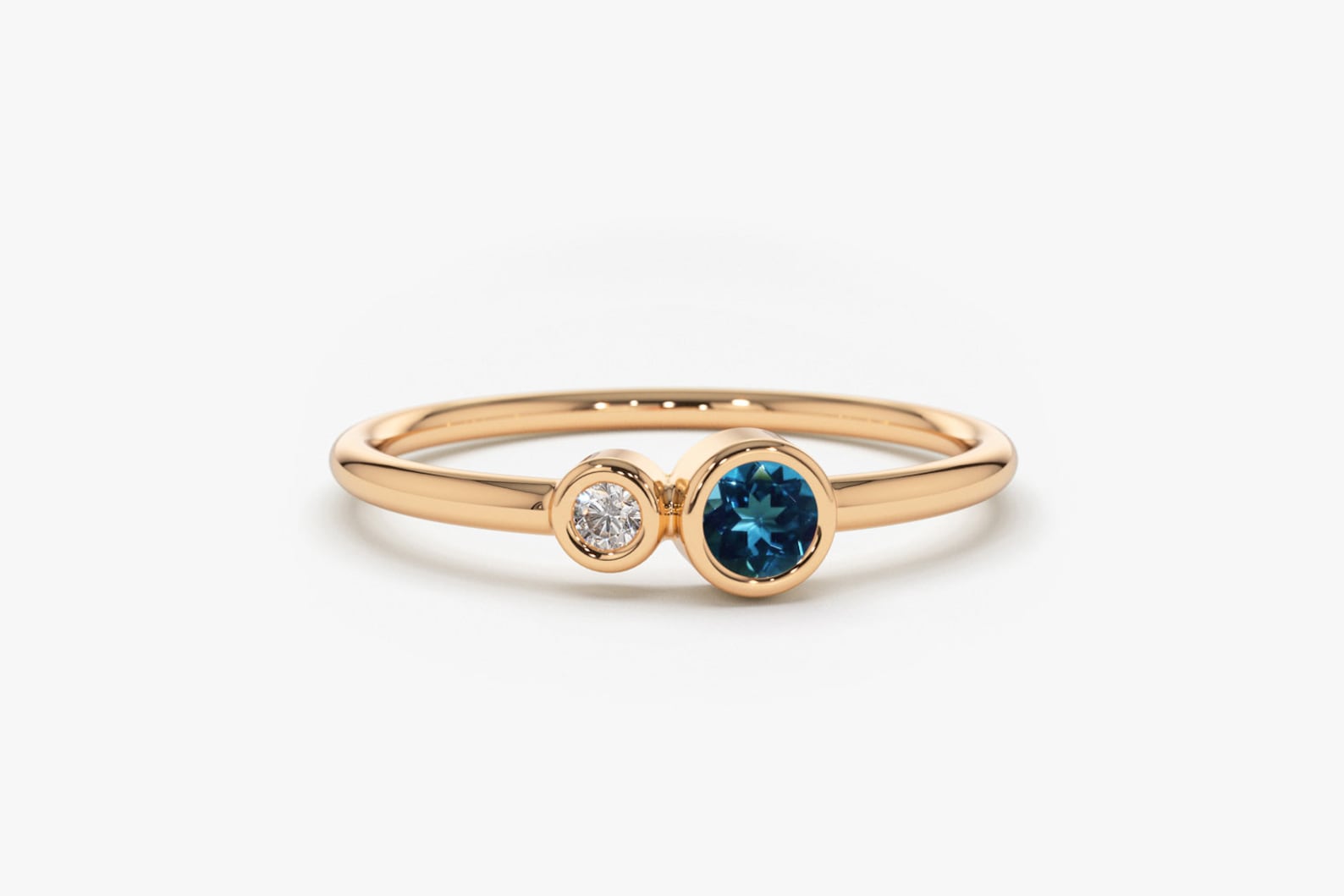 London Blue Topaz and Diamond Birthstone Ring / 14K Gold - Etsy