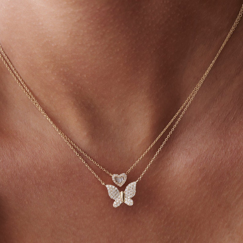 Butterfly Necklace / 14k Gold Pave Diamond Butterfly Pendant Necklace / Butterfly Diamond Necklace / Gold Butterfly Ferkos Fine Jewelry