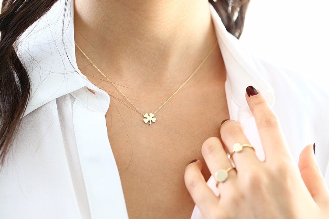 14K Gold Four Leaf Clover Charm Necklace Made to Order Clover Pendant Irish Girl Gift Minimalist Good Luck Charm Etsy Ireland