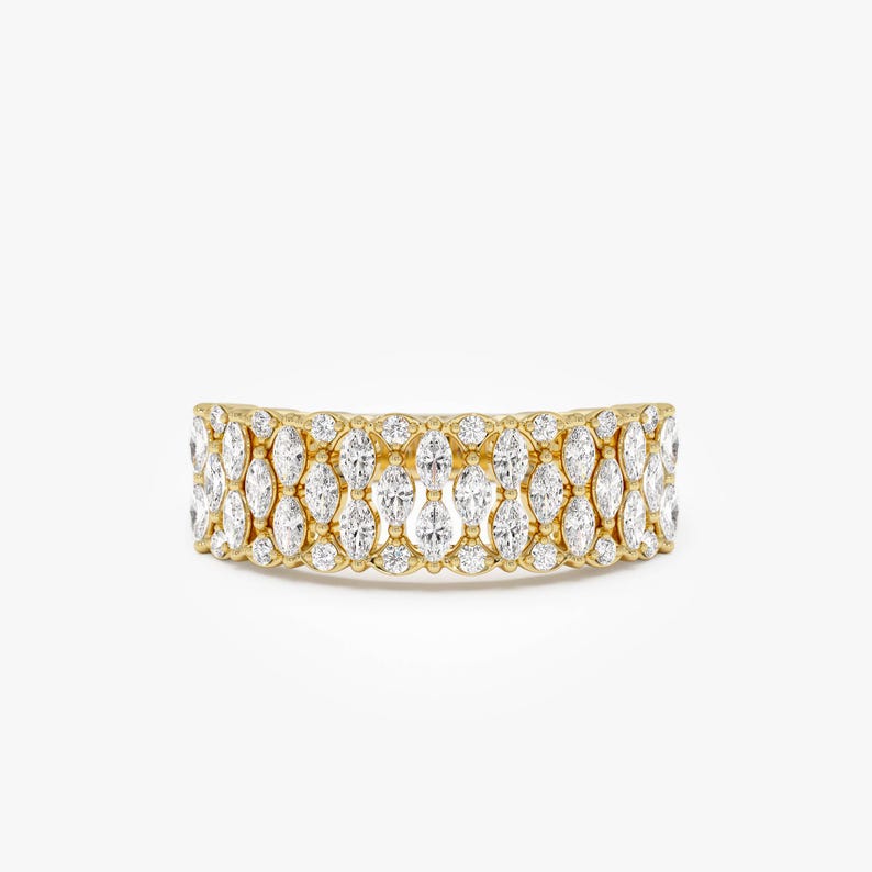 14k Yellow Gold Diamond Cocktail Ring - Marquise & Round Cut - Etsy