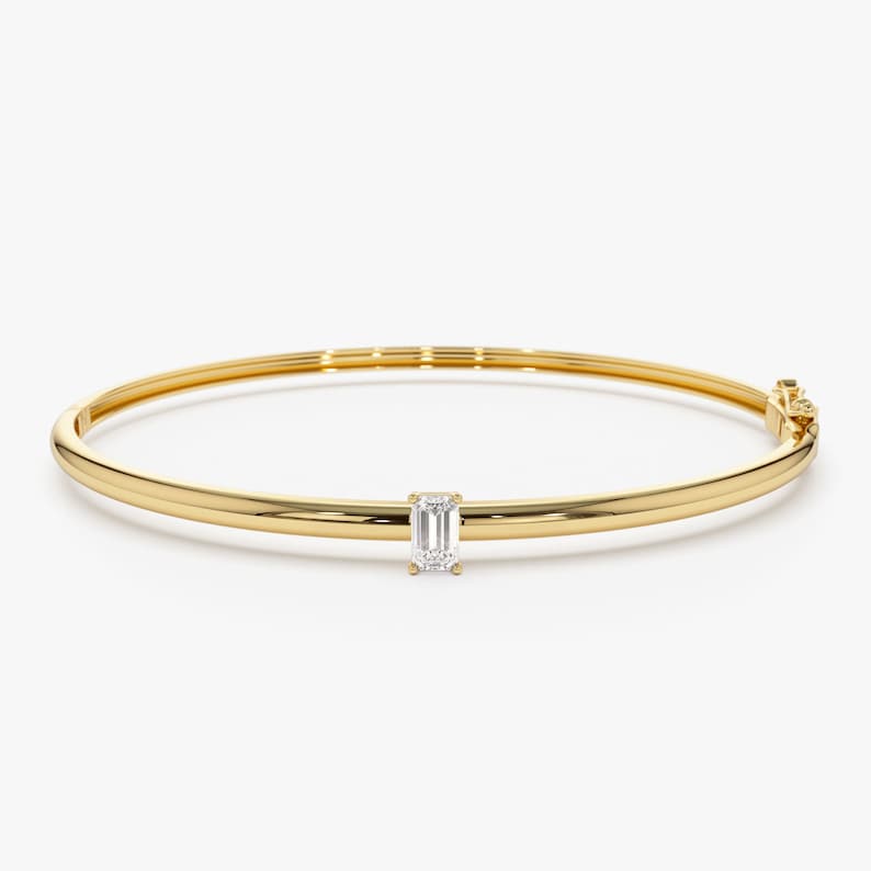 14K Gold Emerald Shape Solitaire Bangle