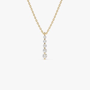 14k Gold Diamond Bar Necklace, Diamond Layered Five Stone Necklace, 14K Gold Dainty Multi Stone Diamond Necklace, Mother Necklace