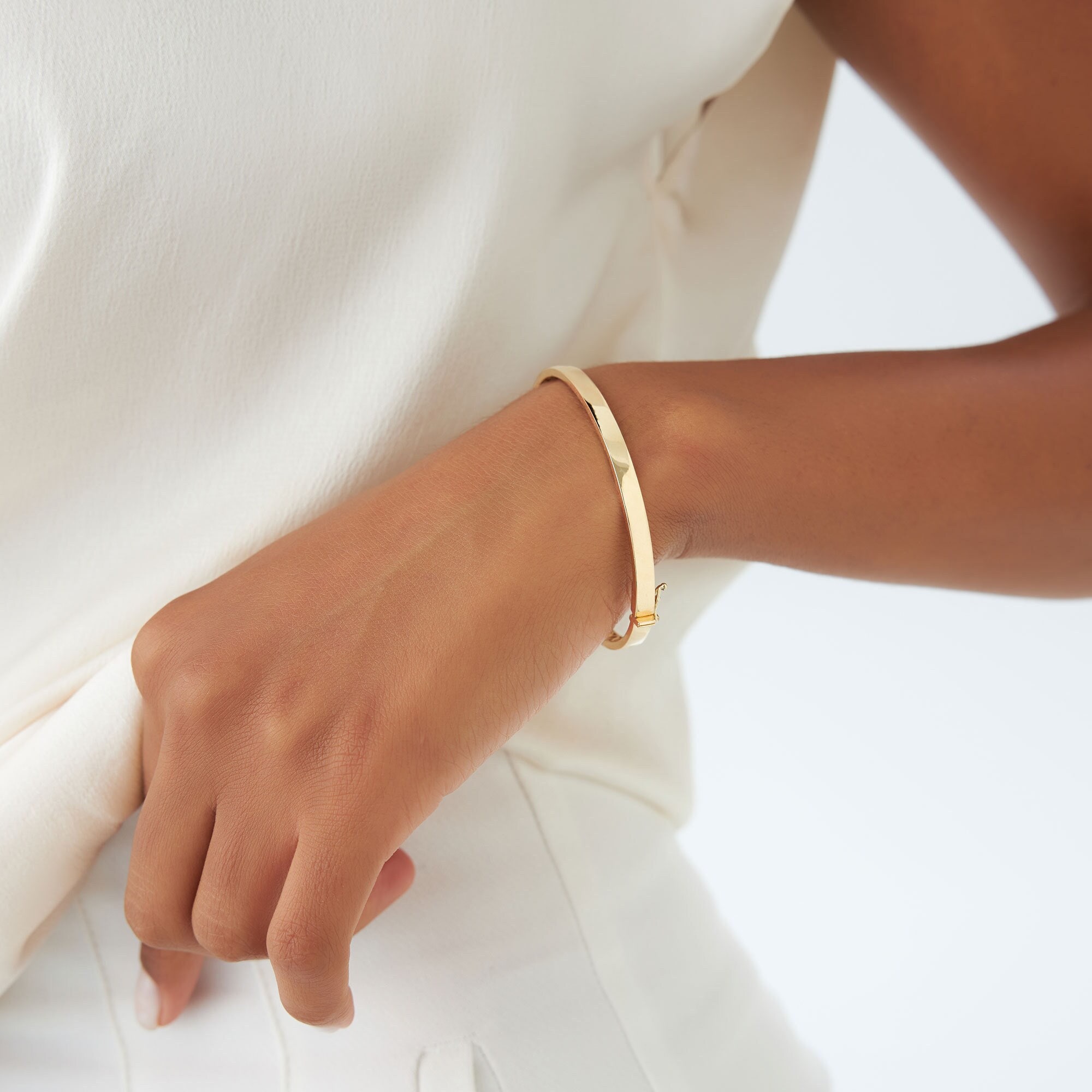 4MM Gold Flat Bangle Bracelet, 14K Gold Plain Gold Bracelet, Gold Oval Bracelet, Polished Gold Bracelet Bangle, Not Hollow Tubing Bracelet