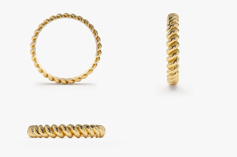 3 MM Gold Braided Twist Ring 14K Solid Gold Twist Rope Ring Twisted Rope Gold Wedding Band Dainty Stacking Ring by Ferkos Fine Jewelry